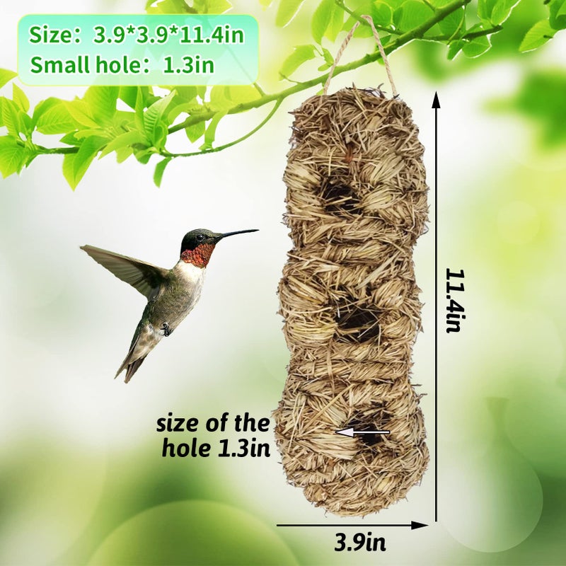 Hamiledyi Hanging Grass Birdhouses Bird Houses for Outside Bird Roosting Pocket Songbirds House Grass Bird Hut Outdoor Shelter for Birds Hanging Bluebird Houses with 3 Holes - Image 5